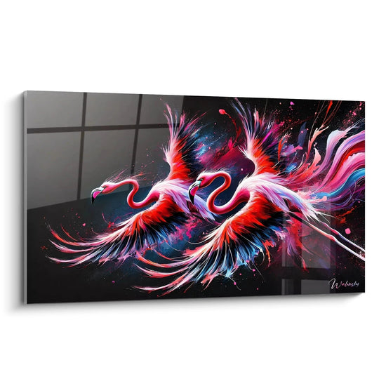 Schilderij Vlammen van de Hemel - Roze Flamingo Dieren Editie
