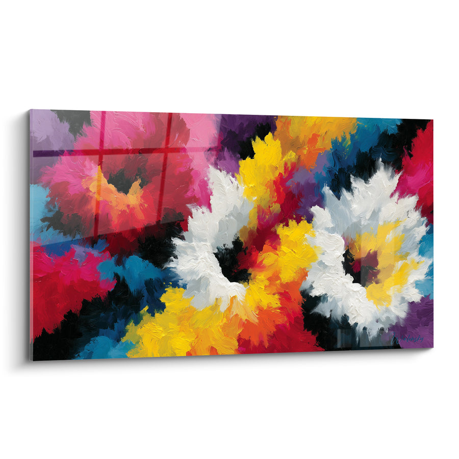 Tableau Fleurs blanches et jaunes aux pétales éclatés - Éclosion vibrante - Edition fleur abstrait