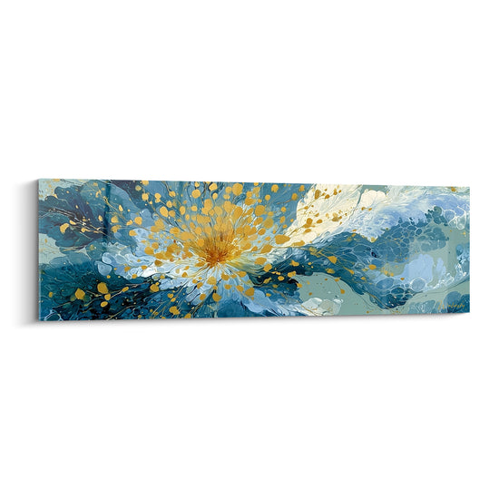 Tableau Fleur éclatée bleu et doré - Éveil des profondeurs - Edition fleur abstrait