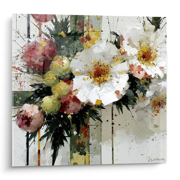 Tableau Bouquet blanc et rose aux pétales texturés - Bouquet du matin - Edition fleur abstrait
