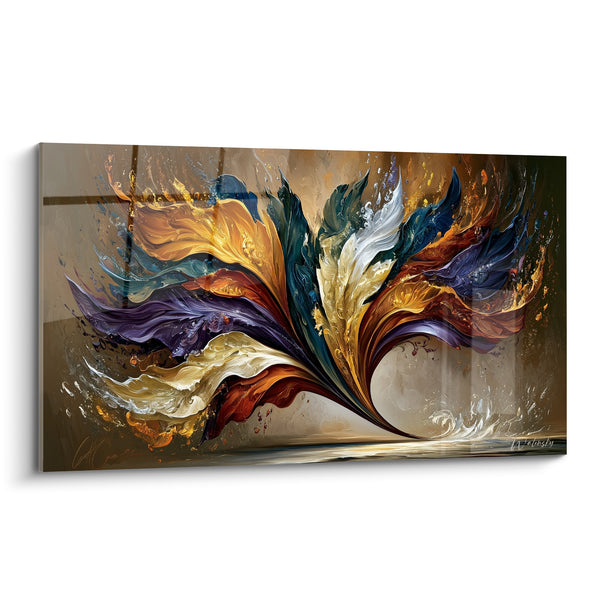 Tableau Fleur explosive dorée et prune - Jaillissement organique - Edition fleur abstrait