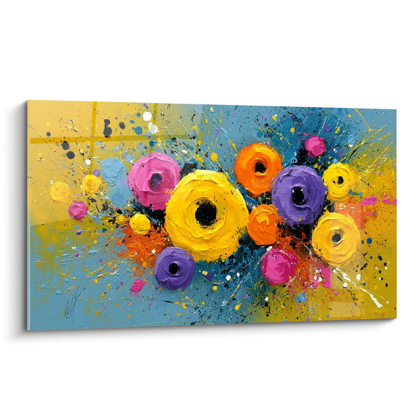 Tableau Bouquet de fleurs jaune et bleu éclaboussé - Éclosion festive - Edition fleur abstrait