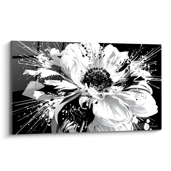 Tableau Fleur blanche aux éclats noirs - Éclosion fulgurante - Edition fleur abstrait