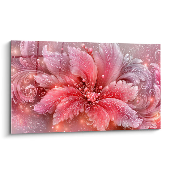 Tableau Fleur rose et blanche perlée de rosée - Éveil de rosée - Edition fleur abstrait