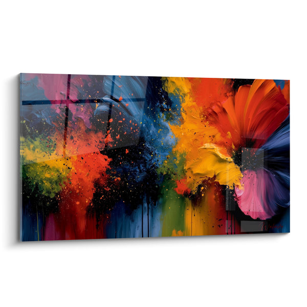 Tableau Fleur explosive orange et bleu marine - Déflagration chromatique - Edition fleur abstrait
