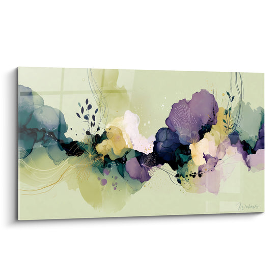 Tableau Fleurs abstraites violettes et vert sauge - Jardin en éveil - Edition fleur abstrait