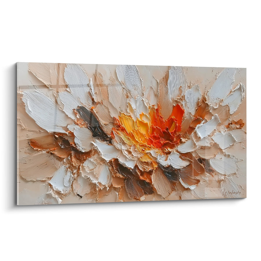 Tableau Fleur Éclatante aux Pétales Blancs et Centre Orange - Épanouissement - Edition Feng shui Centre Terre