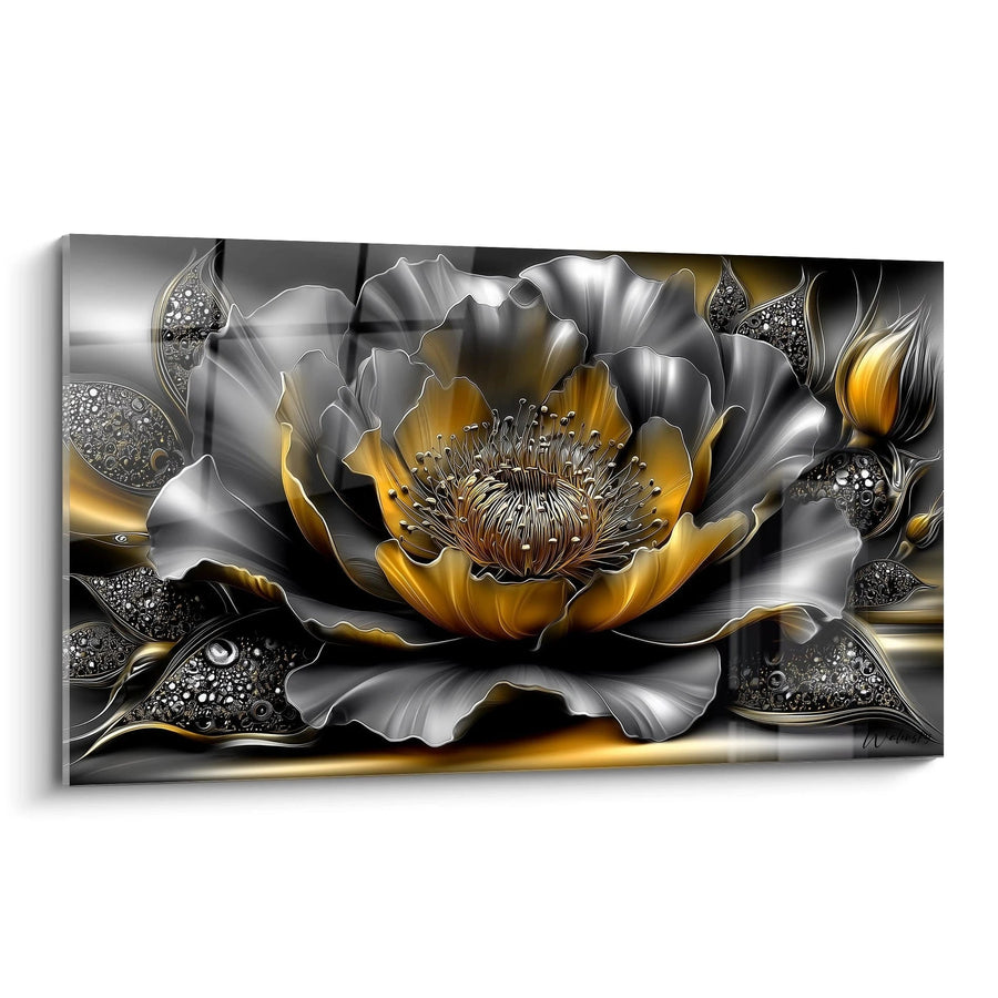 Tableau fleur de lotus métallique - Éclat doré - édition l'or noir