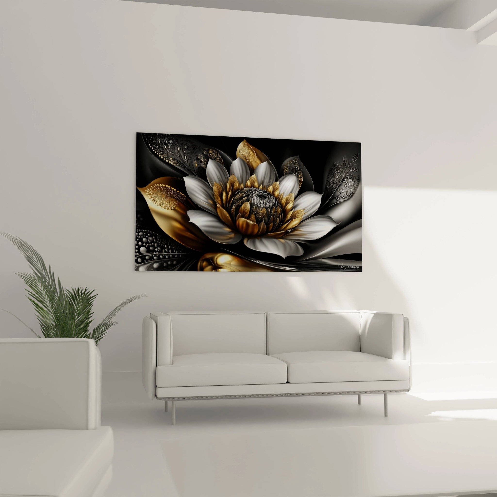 Gros plan détails pétales lotus dorés métalliques ornements artistiques premium