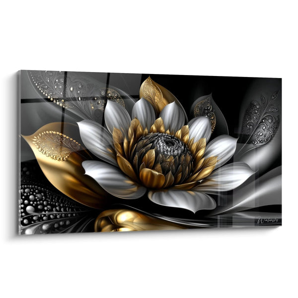 Tabla flor de loto metálico - Elegancia dorada - edición el oro negro