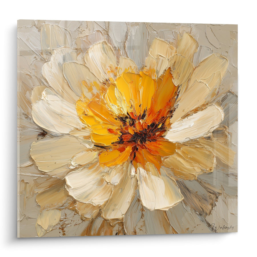 Tableau Fleur Éclatante aux Tons Dorés et Crème - Énergie Florale - Edition Feng shui Centre Terre