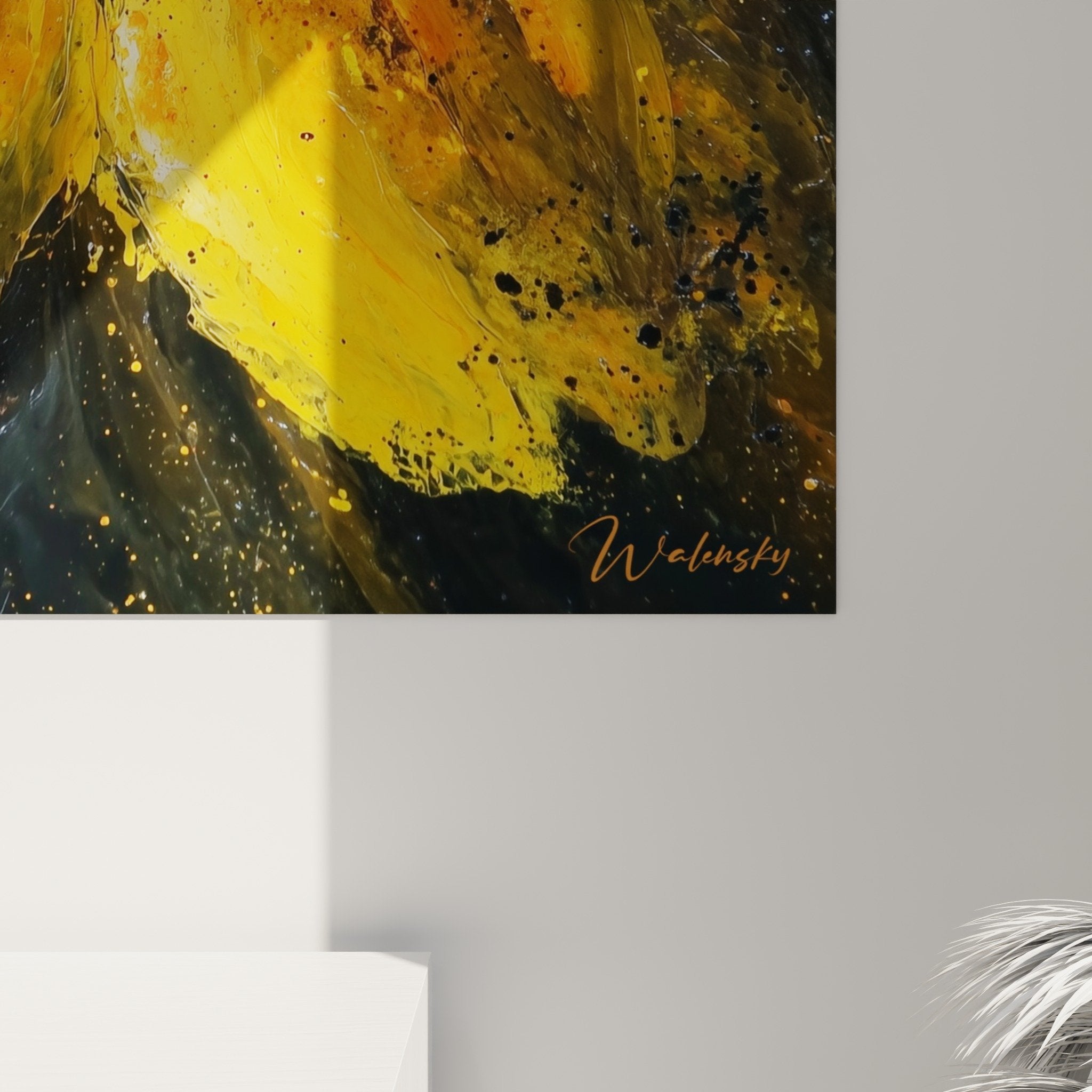 Full view golden orange flower explosion canvas living room wall decoration feng shui south fire