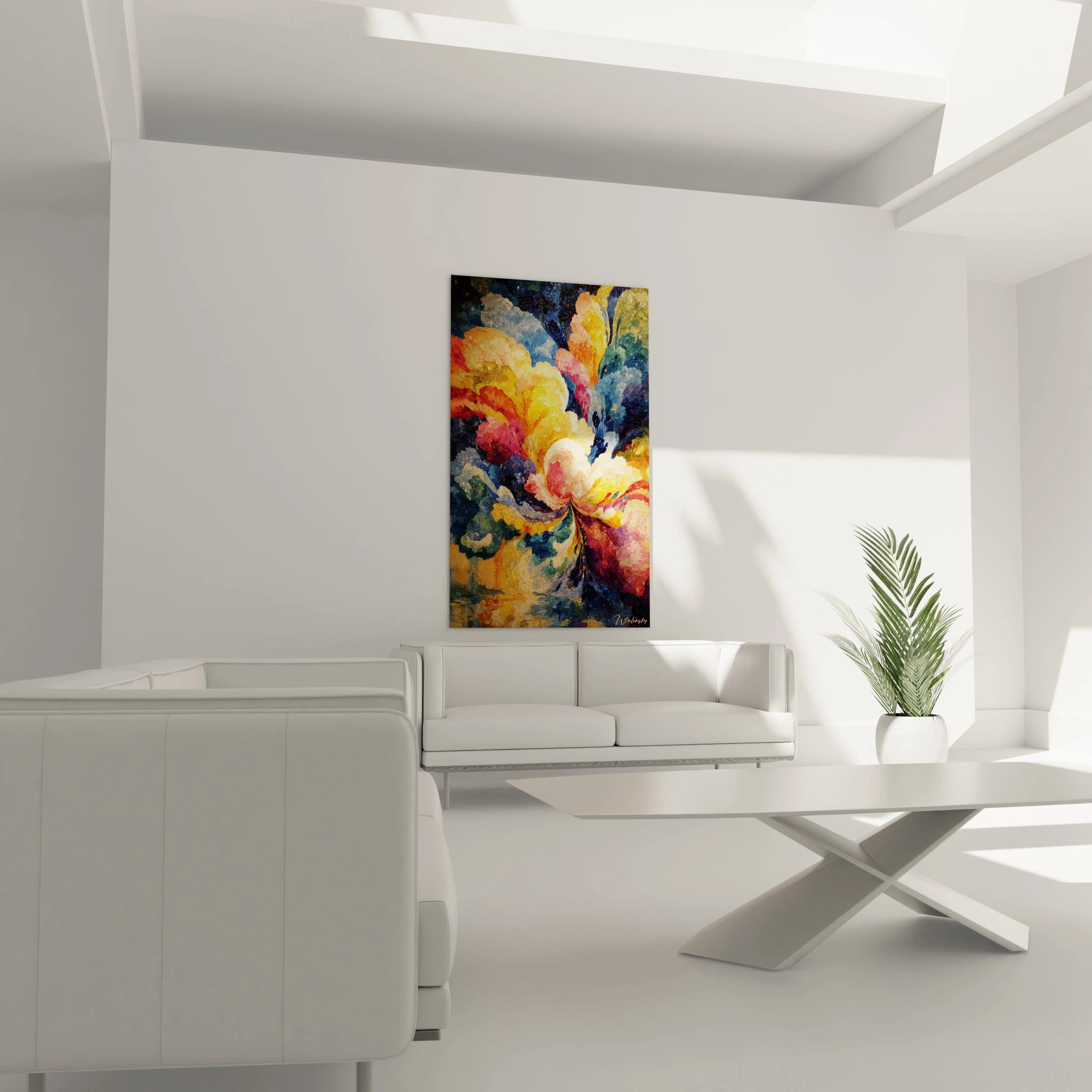 Tableau mural Walensky tableau pointillisme fleurs colorées grand format aux teintes vives pour salon contemporain