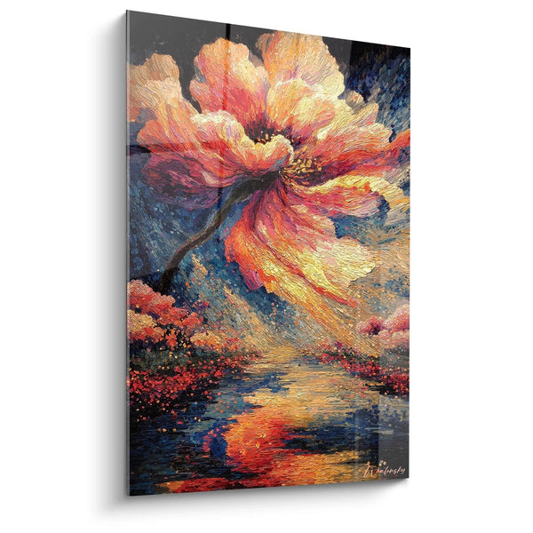 Schilderij Bloem Poëtische Opkomst - pointillisme editie