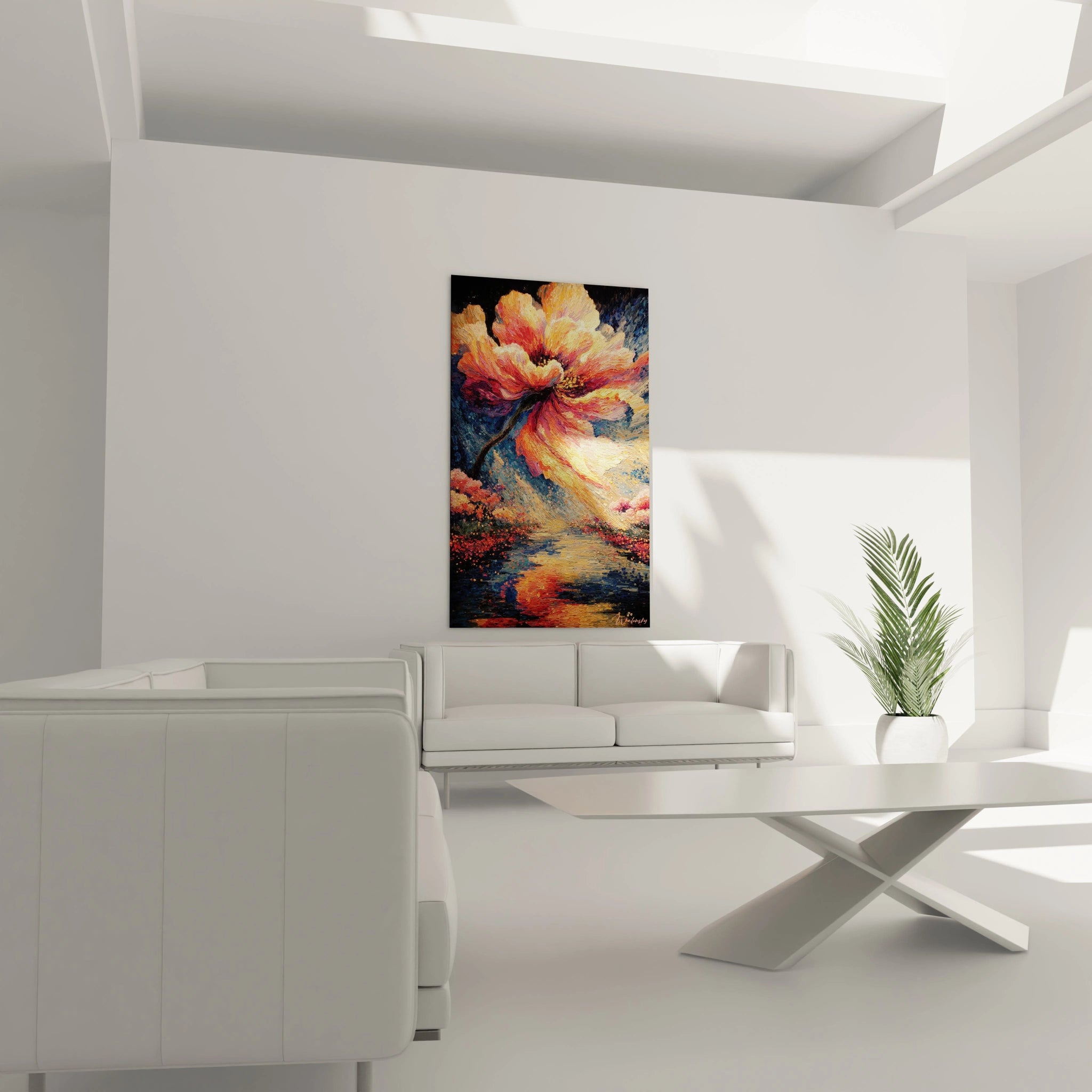 Walensky tableau mural tableau fleur pointillisme grand format peinture murale coloree pour salon contemporain