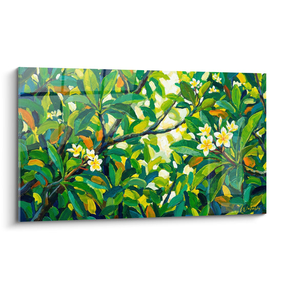 Tableau Frangipaniers blancs et feuillage vert dense - Clairière tropicale - Edition Fleur