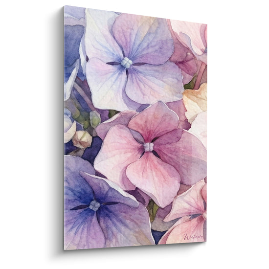 Tableau Hortensias mauve et rose en aquarelle - Bouquet de silence - Edition Fleur