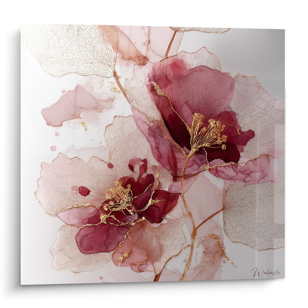 Tableau Fleurs pourpres aux nervures dorées - Éclosion précieuse - Edition fleur nature