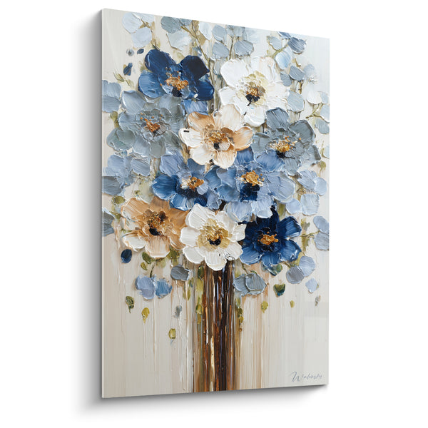 Tableau Bouquet fleurs bleu marine et blanc - Éclosion printanière - Edition fleur nature