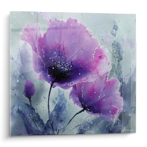 Tableau Coquelicots violets aux pétales éclatés - Éclosion suspendue - Edition fleur nature