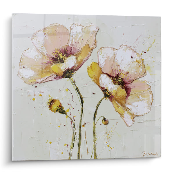 Tableau Coquelicots roses et jaunes en fleur - Bouquet du matin - Edition fleur nature