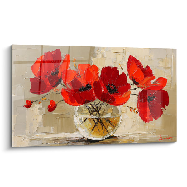 Tableau Coquelicots rouge et beige en vase - Éveil du printemps - Edition fleur nature
