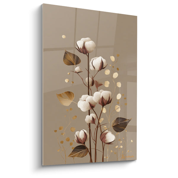Tableau Coton blanc et feuilles dorées - Douceur feutrée - Edition fleur nature