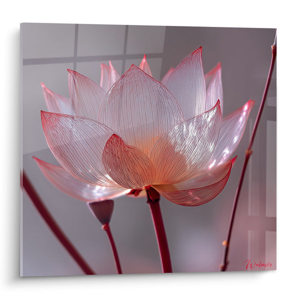 Cuadro Loto translúcido con pétalos blancos y rosas - Florecimiento translúcido - Edición flor natural