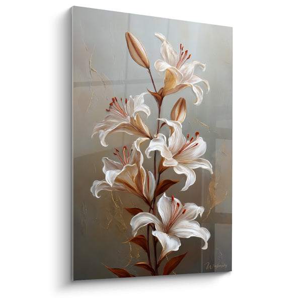 Tableau Lys blanc et brun aux boutons fuselés - Tige unique verticale - Edition fleur nature