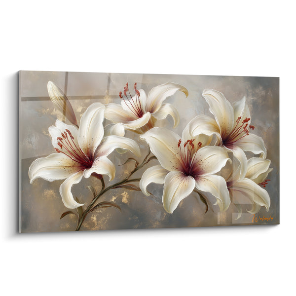 Tableau Lys blancs aux cœurs pourpres - Éveil silencieux - Edition fleur nature