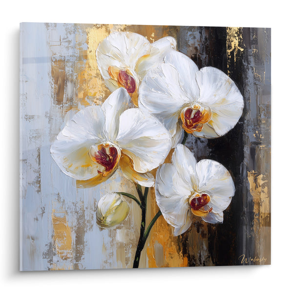 Tableau Orchidées blanches aux reflets dorés - Éclosion dorée - Edition fleur nature