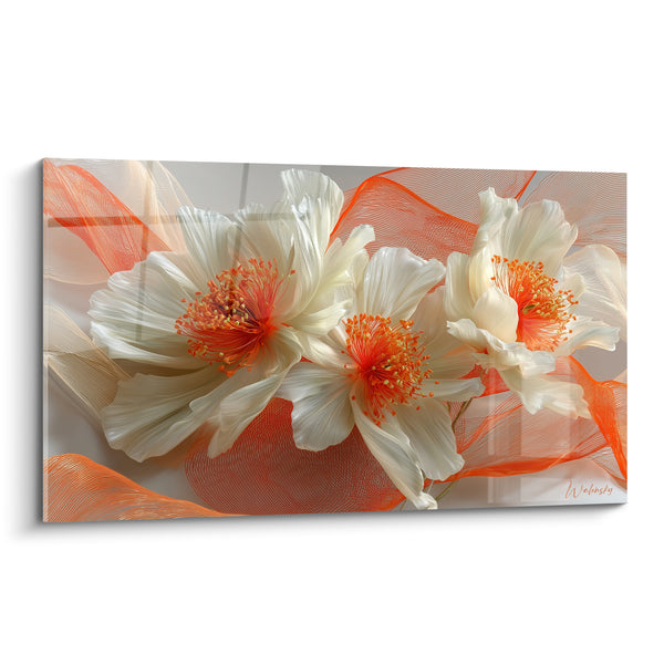 Tableau Pivoines blanches aux étamines orange - Souffle printanier - Edition fleur nature