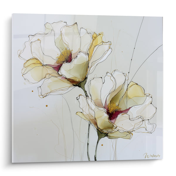 Tableau Pivoines blanches aux cœurs pourpres - Souffle délicat - Edition fleur nature