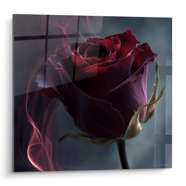 Tableau Rose bordeaux et volutes rosées - Mystère envoûtant - Edition fleur nature