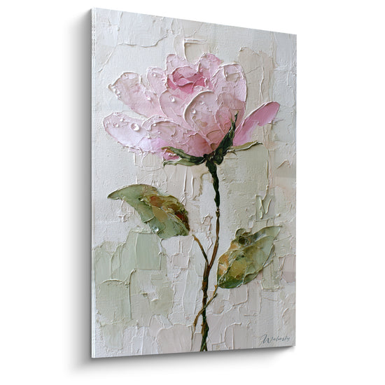 Tableau Rose rose pâle et vert sauge - Douceur épanouie - Edition fleur nature