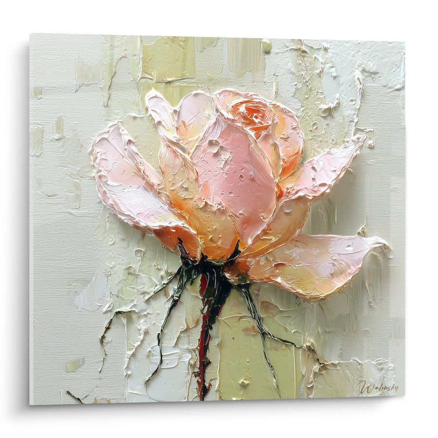 Tableau Rose épanouie aux pétales rose et pêche - Éveil printanier - Edition fleur nature