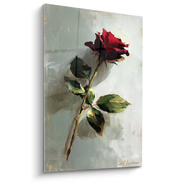 Tableau Rose rouge sur fond gris clair - Douceur silencieuse - Edition fleur nature
