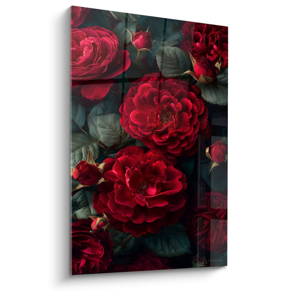 Tableau Roses rouges et vertes aux boutons entrouverts - Jardin de velours - Edition fleur nature
