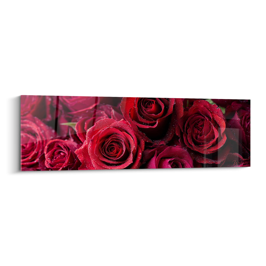 Cuadro de Rosas Rojas y Burdeos en Ramillete Cerrado - Panorama Floral Denso - Edición Flor Natural