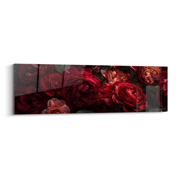 Tableau Roses rouges et pêche épanouies - Passion épanouie - Edition fleur nature