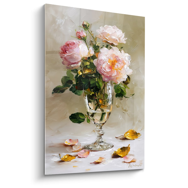 Quadri Rose Rosse e Bianche in Bicchiere - Petali Caduti a Terra - Edizione Fiore Natura