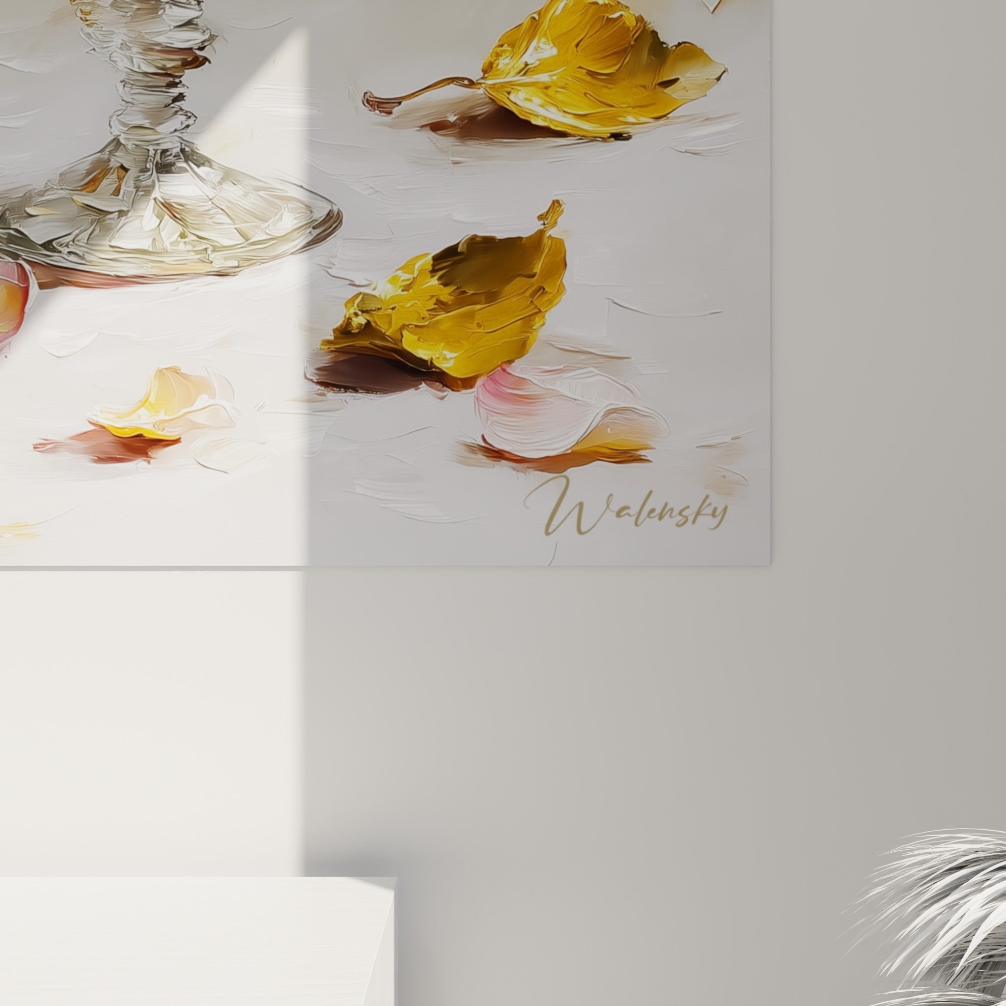 Empâtements de peinture révélant les nuances roses et dorées des pétales de ce tableau fleur nature
