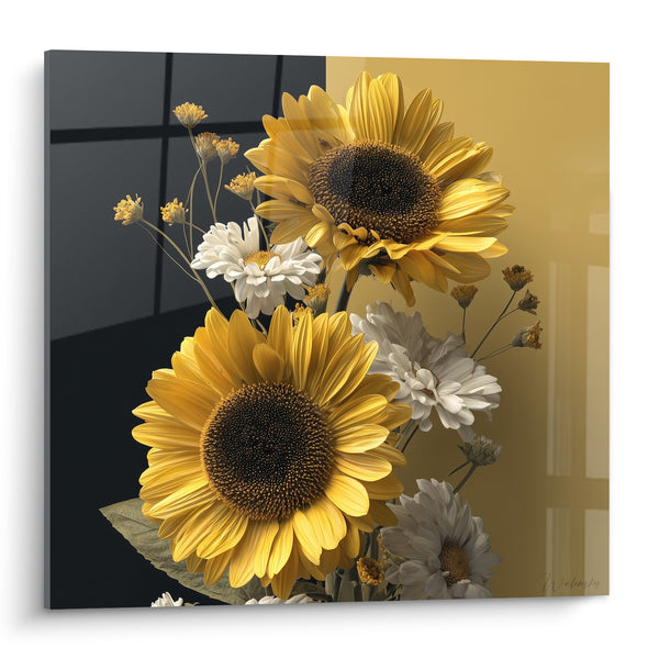 Tableau Tournesols jaunes et fond anthracite - Éclaircie dorée - Edition fleur nature