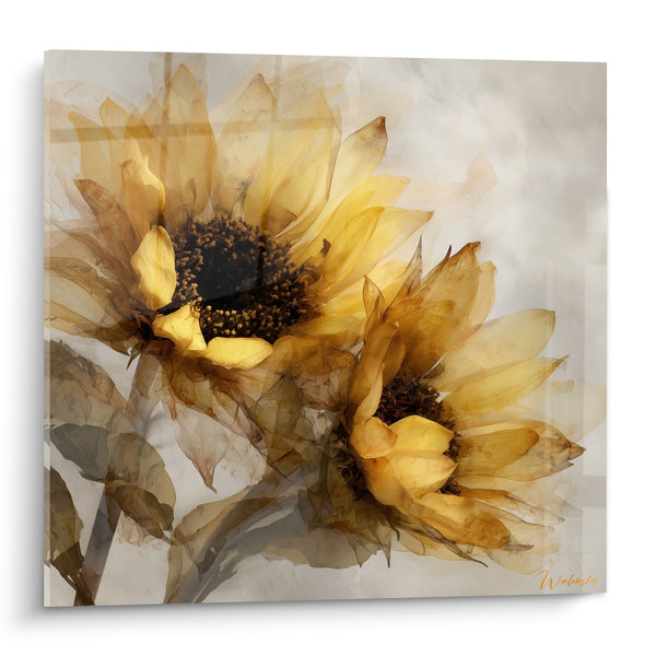 Tableau Tournesols dorés aux pétales translucides - Lumière d'été - Edition fleur nature