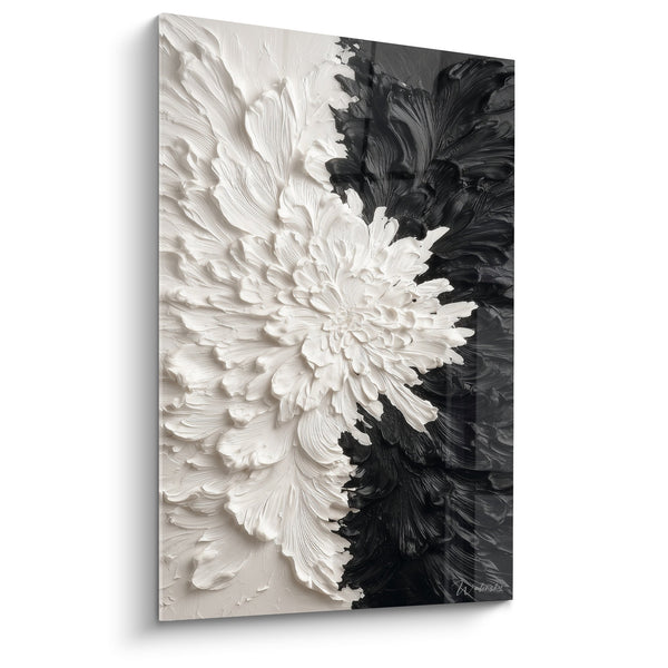 Cuadro Floral Esculpido Blanco y Negro en Relieve - Contraste Impactante - Edición Feng Shui Noroeste Metal