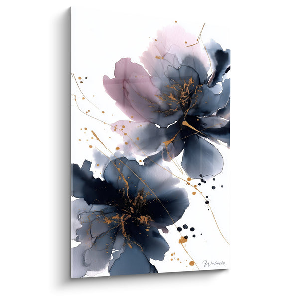 Quadro Fiori Acquerello Rose Grigie e Dorate - Eleganza Floreale - Edizione Feng Shui Sud-Est Legno