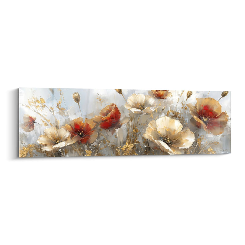 Gold and Red Flowers on Light Gray Background - Floral Brilliance - Poppy Edition