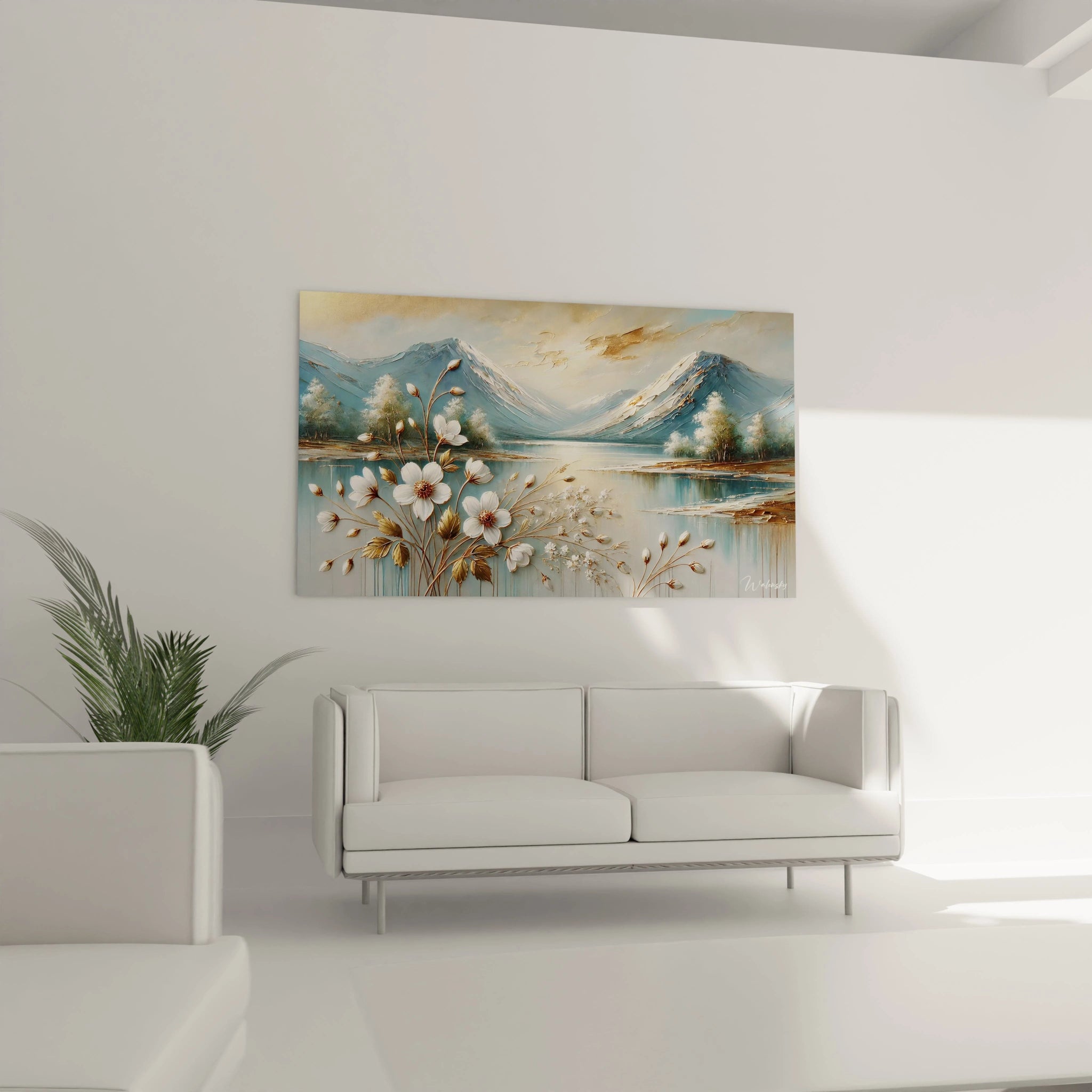 Le tableau Montagne apporte une touche artistique à votre salon, suspendu au-dessus du canapé. Admirez ce mélange harmonieux de réalisme et d’abstraction qui émerveille vos invités.

