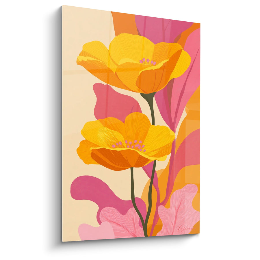 Tableau Fleurs Jaunes et Orangées sur Fond Coloré - Harmonie Florale - Edition Feng shui Sud-Ouest Terre