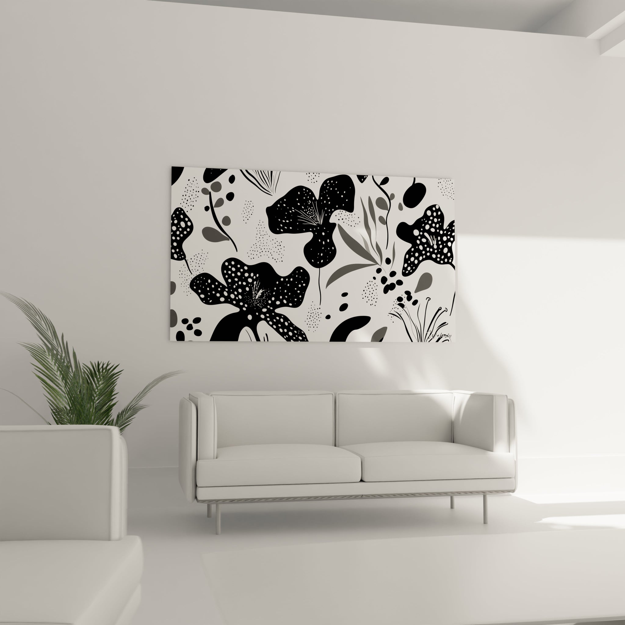 Tableau tacheté noir et blanc de Walensky avec motif floral moderne pour décoration intérieure